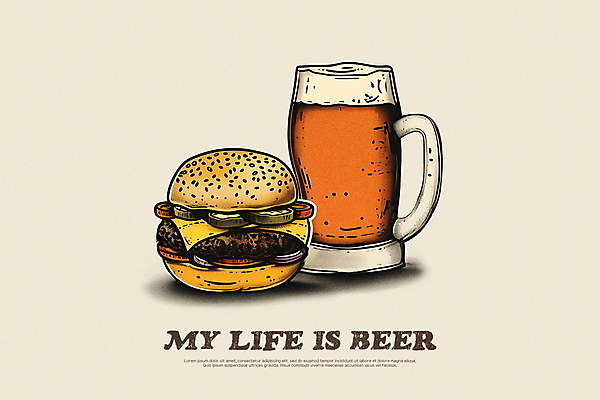 PSD 편집이미지 포스터 맥주 사람없음 거품 햄버거 빈티지 맥주잔 이미지편집 컨셉 술잔 주류 패스트푸드 파일형식