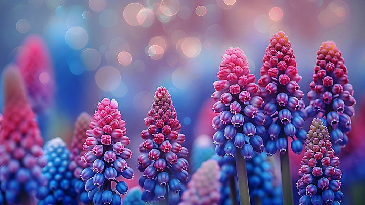 JPG 편집이미지 꽃잎 자연 사람없음 정원 봄 화려 신비 보케 무스카리 카피스페이스 편집실사 AI포토 AI콘텐츠 계절 꽃 컨셉 공백 CG 생태계 파일형식