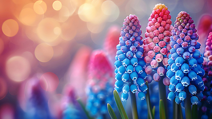 JPG 편집이미지 꽃잎 자연 사람없음 정원 봄 화려 신비 보케 무스카리 카피스페이스 편집실사 AI포토 AI콘텐츠 계절 꽃 컨셉 공백 CG 생태계 파일형식