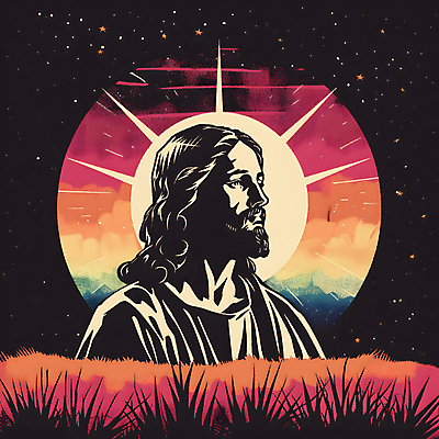 JPG 디자인 남자 실루엣 포스터 기독교 종교 십자가 잎 일러스트 한명 상반신 성인 그래픽 빛 예수 숲 복고 후광 성인남자한명만 국내일러스트 AI일러스트 AI콘텐츠 식물 1 촬영기법 사람 신_종교 남자한명만 성인남자만 파일형식