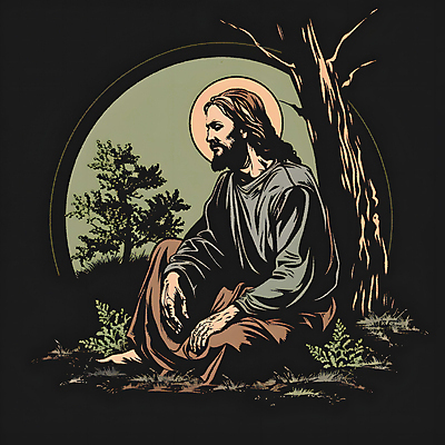 JPG 전신 나무 디자인 남자 실루엣 포스터 기독교 종교 선 십자가 잎 일러스트 한명 성인 그래픽 빛 눈감음 원형 예수 숲 복고 후광 성인남자한명만 국내일러스트 AI일러스트 AI콘텐츠 도형 식물 1 모션 촬영기법 사람 신_종교 남자한명만 성인남자만 파일형식