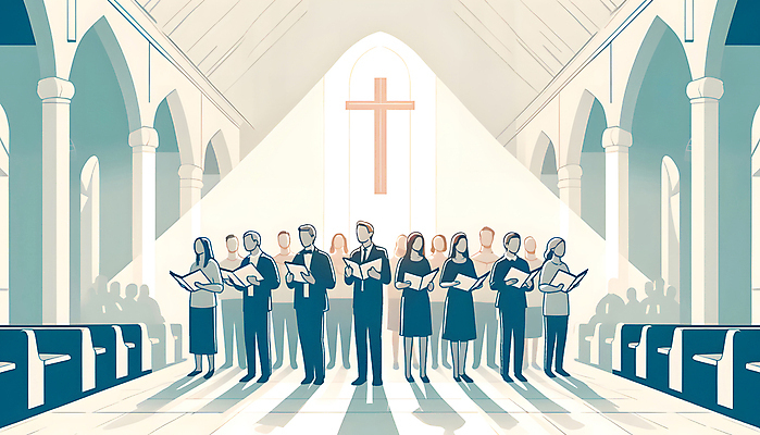 JPG 전신 여자 남자 십자가 일러스트 노래 협력 여러명 성인 성당 교회 평화 의식 악보 디지털합성 예배 일렬 성가대 웅장함 성인만 편집소스 국내일러스트 AI일러스트 AI콘텐츠 기독교 음악 다수 컨셉 종교건축 사람 건물 합창 파일형식