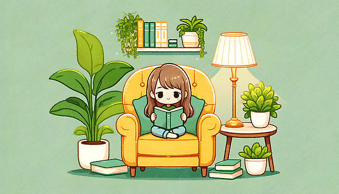JPG 여자 화분 화초 어린이 쿠션 일러스트 휴식 조명 선반 한명 들기 앉기 소녀 책 인테리어 소파 독서 스탠드 집중 읽기 책상 소녀한명만 국내일러스트 AI일러스트 AI콘텐츠 식물 1 디자인 가구 컨셉 의자 모션 사람 여자한명만 소녀만 파일형식