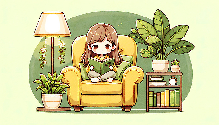 JPG 여자 꽃 화분 화초 어린이 쿠션 일러스트 휴식 조명 책장 한명 들기 앉기 소녀 책 인테리어 소파 독서 스탠드 집중 읽기 책상 소녀한명만 국내일러스트 AI일러스트 AI콘텐츠 식물 1 디자인 가구 컨셉 의자 모션 사람 여자한명만 소녀만 파일형식