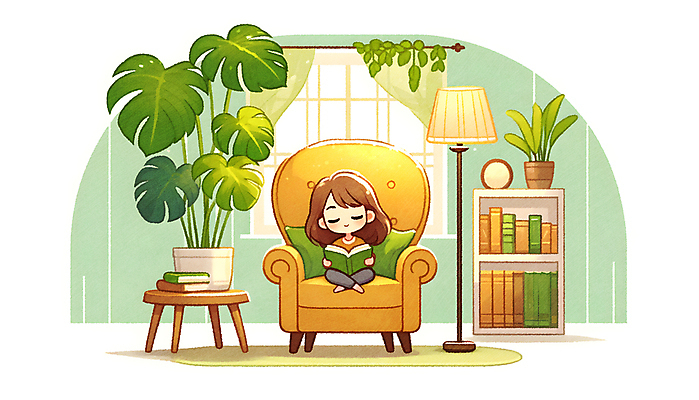 JPG 여자 화분 화초 어린이 쿠션 일러스트 창문 탁자 휴식 조명 책장 한명 들기 앉기 소녀 책 인테리어 소파 독서 눈감음 스탠드 커튼 집중 읽기 책상 소녀한명만 국내일러스트 AI일러스트 AI콘텐츠 식물 1 디자인 가구 컨셉 의자 모션 사람 여자한명만 소녀만 파일형식