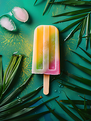 JPG 편집이미지 잎 아이스크림 디저트 사람없음 초록색 여름 얼음 달콤 더위 시원함 나무막대기 트로피컬아트 편집실사 AI포토 AI콘텐츠 자연요소 식물 계절 음식 컬러 날씨 막대기 맛 CG 그림 파일형식
