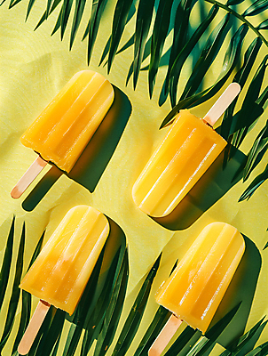 JPG 편집이미지 잎 아이스크림 디저트 사람없음 여름 노란색 얼음 달콤 더위 시원함 나무막대기 트로피컬아트 편집실사 AI포토 AI콘텐츠 자연요소 식물 계절 음식 컬러 날씨 막대기 맛 CG 그림 파일형식