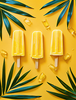 JPG 편집이미지 잎 과일 아이스크림 디저트 사람없음 여름 노란색 얼음 달콤 더위 시원함 망고 나무막대기 트로피컬아트 편집실사 AI포토 AI콘텐츠 자연요소 식물 계절 음식 컬러 날씨 막대기 맛 CG 열대과일 그림 파일형식