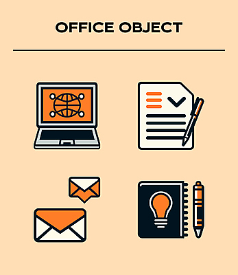 아이콘 인터넷 전구 커뮤니케이션 편지봉투 사람없음 노트북 볼펜 사무용품 주황색 기록 업무 작업 이메일 계획 목록 창의성 체크리스트 2D아이콘 AI파일 컬러 컨셉 문구용품 봉투 전자제품 펜 편지 파일형식 벡터