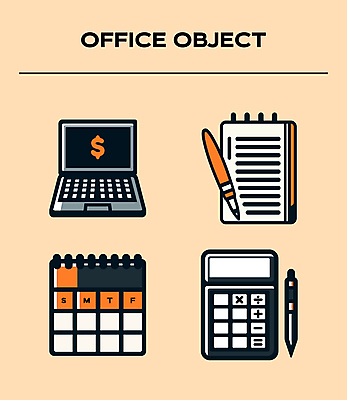 아이콘 사람없음 금융 노트북 필기구 볼펜 달러 주황색 계산기 달력 업무 날짜 계획 덧셈 뺄셈 수학기호 요일 곱셈 나눗셈 2D아이콘 AI파일 기호 컬러 컨셉 돈 문구용품 경제 전자제품 펜 장비 작업 수학 사칙연산 파일형식 벡터