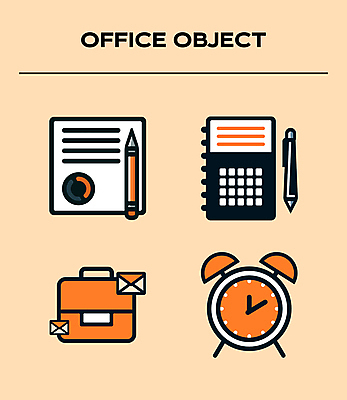 아이콘 서류가방 편지봉투 사람없음 필기구 연필 펜 볼펜 주황색 계산기 자명종 업무 이메일 계획 보고서 문서 2D아이콘 AI파일 시계 컬러 컨셉 가방 문구용품 학용품 봉투 장비 알람 작업 편지 파일형식 벡터