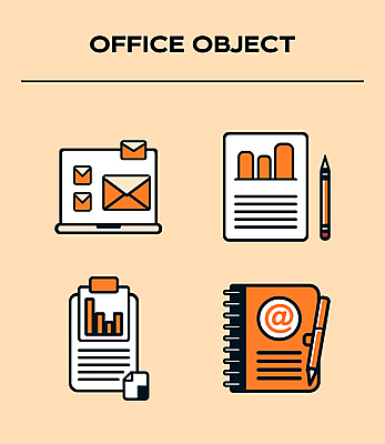 아이콘 통계 그래프 사람없음 노트북 연필 펜 볼펜 주황색 메모지 이메일 계획 편지 분석 문서 골뱅이기호 서류판 2D아이콘 AI파일 기호 컬러 컨셉 학용품 전자제품 필기구 사무용품 파일형식 벡터