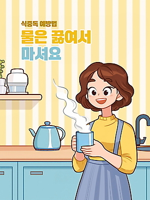 PSD 여자 일러스트 주전자 선반 건강 한명 들기 안전 상반신 성인 컵 노란색 주방 마시기 뜨거움 수증기 수도꼭지 예방 식중독 성인여자한명만 국내일러스트 1 식기 컬러 가구 모션 주방용품 사람 여자한명만 성인여자만 파일형식