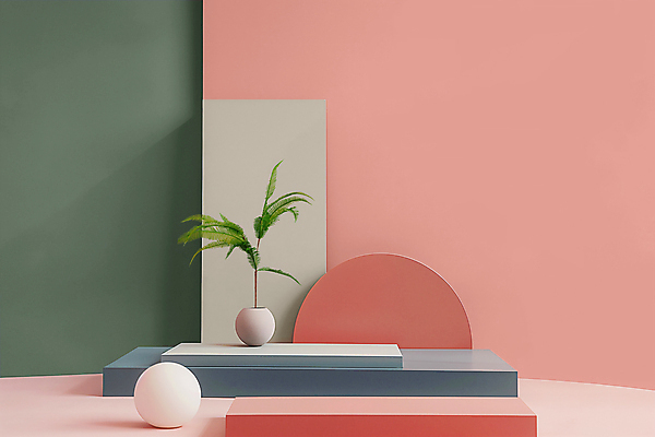 JPG 편집이미지 화분 잎 사람없음 장식 공간 구 디지털합성 단상 카피스페이스 편집소스 미니멀 코랄 편집실사 AI포토 AI콘텐츠 식물 컬러 공백 CG 파일형식