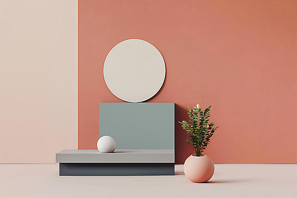 JPG 편집이미지 화분 잎 사람없음 장식 공간 구 디지털합성 단상 카피스페이스 편집소스 미니멀 코랄 편집실사 AI포토 AI콘텐츠 식물 컬러 공백 CG 파일형식