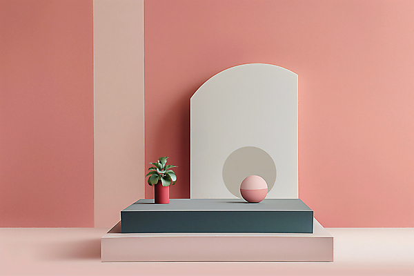 JPG 편집이미지 화분 잎 사람없음 장식 공간 구 디지털합성 단상 카피스페이스 편집소스 미니멀 코랄 편집실사 AI포토 AI콘텐츠 식물 컬러 공백 CG 파일형식