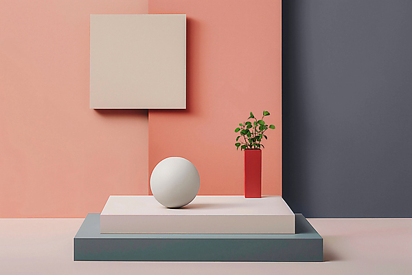 JPG 편집이미지 화분 잎 사람없음 장식 공간 구 디지털합성 단상 카피스페이스 편집소스 미니멀 코랄 편집실사 AI포토 AI콘텐츠 식물 컬러 공백 CG 파일형식