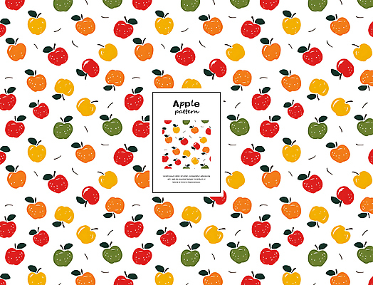PSD 편집이미지 백그라운드 잎 패턴 프레임 타이포그라피 사람없음 컬러풀 귀여움 사과 이미지편집 식물 문자 컬러 컨셉 무늬 과일 파일형식