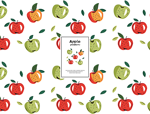 PSD 편집이미지 백그라운드 잎 패턴 프레임 타이포그라피 사람없음 컬러풀 귀여움 사과 이미지편집 식물 문자 컬러 컨셉 무늬 과일 파일형식