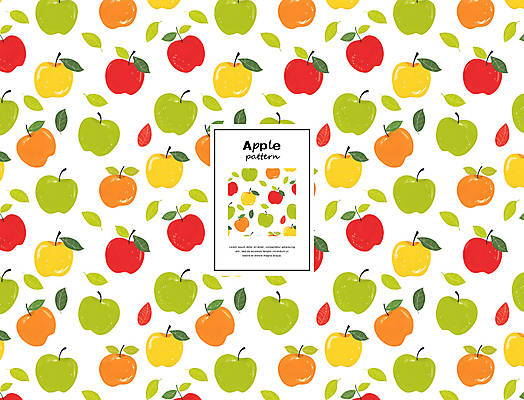 PSD 편집이미지 백그라운드 잎 패턴 프레임 타이포그라피 사람없음 컬러풀 귀여움 사과 이미지편집 식물 문자 컬러 컨셉 무늬 과일 파일형식