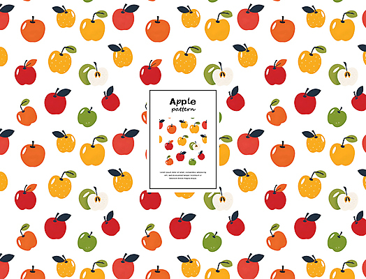 PSD 편집이미지 백그라운드 잎 패턴 단면 프레임 타이포그라피 사람없음 컬러풀 귀여움 사과 이미지편집 식물 문자 컬러 컨셉 무늬 과일 파일형식