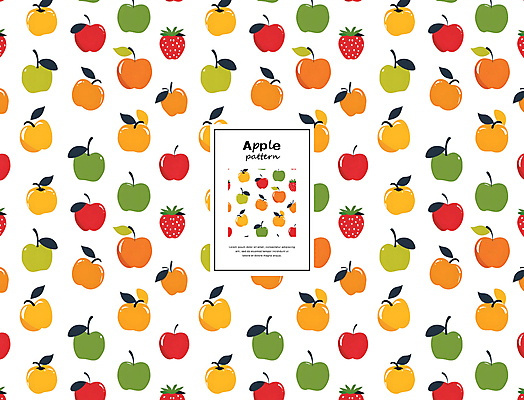 PSD 편집이미지 백그라운드 잎 패턴 딸기 프레임 타이포그라피 사람없음 컬러풀 귀여움 사과 이미지편집 식물 문자 컬러 컨셉 무늬 과일 파일형식