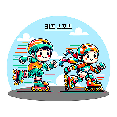 전신 구름 여자 남자 도로 어린이 스포츠 일러스트 하늘 소녀 소년 두명 컬러풀 스케이트 롤러블레이드 헬멧 속도 어린이만 국내일러스트 AI파일 자연요소 길 스포츠용품 컬러 교통시설 사람 취미 보호장비 파일형식 벡터