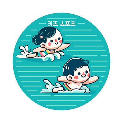 여자 남자 수영복 물결 어린이 스포츠 파도 일러스트 소녀 소년 두명 물 수영 청록색 어린이만 국내일러스트 AI파일 자연요소 옷 바다 컬러 사람 수상스포츠 파일형식 벡터