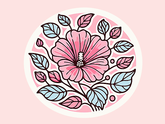 분홍색 일러스트 나뭇잎 사람없음 분위기 꽃봉오리 무궁화 국내일러스트 AI파일 꽃 컬러 컨셉 잎 파일형식 벡터