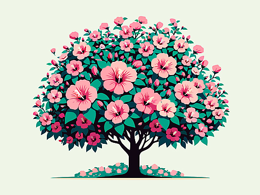 나무 분홍색 일러스트 자연 나뭇잎 사람없음 분위기 꽃봉오리 무궁화 국내일러스트 AI파일 식물 꽃 컬러 컨셉 잎 생태계 파일형식 벡터