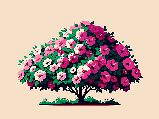 나무 분홍색 일러스트 자연 나뭇잎 사람없음 분위기 무궁화 국내일러스트 AI파일 식물 꽃 컬러 컨셉 잎 생태계 파일형식 벡터