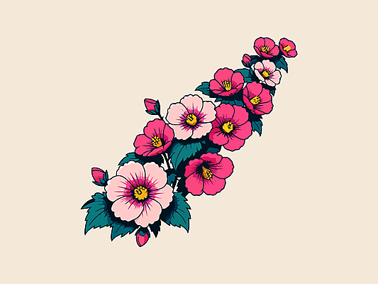 분홍색 일러스트 나뭇잎 사람없음 눈감음 분위기 꽃봉오리 무궁화 국내일러스트 AI파일 꽃 컬러 컨셉 잎 모션 파일형식 벡터