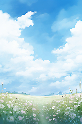 JPG 구름 꽃 하늘색 일러스트 자연 하늘 초원 사람없음 여름 풀 분위기 국내일러스트 AI일러스트 AI콘텐츠 자연요소 식물 계절 컨셉 파란색 생태계 파일형식