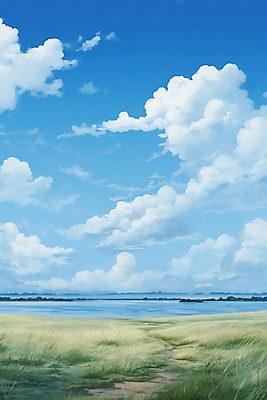 JPG 구름 하늘색 일러스트 자연 하늘 초원 사람없음 여름 풀 분위기 국내일러스트 AI일러스트 AI콘텐츠 자연요소 식물 계절 컨셉 파란색 생태계 파일형식