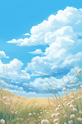 JPG 구름 꽃 하늘색 일러스트 자연 하늘 초원 사람없음 여름 풀 분위기 국내일러스트 AI일러스트 AI콘텐츠 자연요소 식물 계절 컨셉 파란색 생태계 파일형식