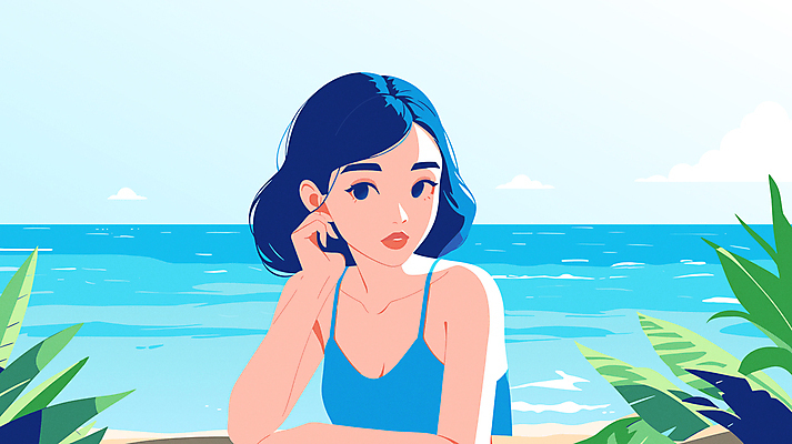 구름 여자 바다 잎 일러스트 하늘 한명 상반신 성인 파란색 여름휴가 모래사장 기댐 턱괴기 여름풍경 시원함 열대식물 상쾌 감성 성인여자한명만 트로피컬아트 여름배경 국내일러스트 AI파일 자연요소 식물 1 감정 컬러 백그라운드 컨셉 모션 휴가 사람 풍경 그림 여자한명만 성인여자만 파일형식 벡터 여름_계절