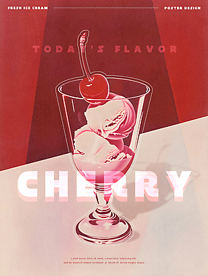 PSD 편집이미지 포스터 음식 탁자 아이스크림 디저트 그림자 사람없음 컵 빨간색 카페 빈티지 체리 복고 이미지편집 식기 컬러 가구 컨셉 과일 상점 파일형식