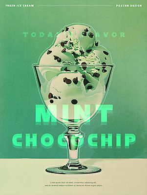 PSD 편집이미지 포스터 음식 탁자 아이스크림 디저트 그림자 사람없음 컵 초록색 카페 빈티지 민트 복고 초코칩 민트초코 이미지편집 식기 컬러 가구 컨셉 상점 초콜릿 허브 파일형식