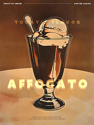 PSD 편집이미지 포스터 커피 음식 탁자 아이스크림 디저트 그림자 사람없음 컵 갈색 카페 빈티지 티스푼 복고 아포카토 2025년 트렌드컬러 이미지편집 모카무스 식기 음료 컬러 가구 컨셉 상점 숟가락 연도 파일형식