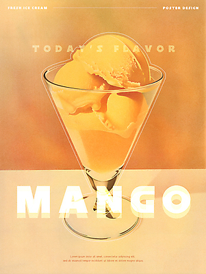 PSD 편집이미지 포스터 음식 탁자 아이스크림 디저트 그림자 사람없음 컵 주황색 카페 빈티지 복고 망고 망고아이스크림 이미지편집 식기 컬러 가구 컨셉 상점 열대과일 파일형식