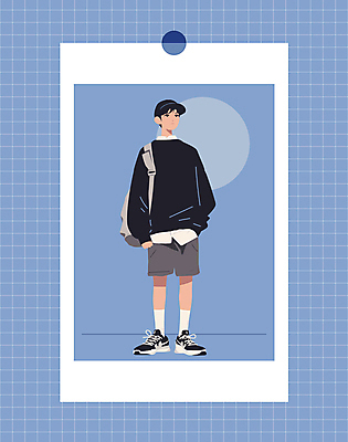 전신 패션 남자 일러스트 반바지 한명 성인 캐주얼 파란색 스니커즈 주머니손 백팩 코디 소셜네트워크 캡모자 성인남자한명만 오오티디 국내일러스트 AI파일 모자_잡화 1 옷 컬러 운동화 가방 바지 모션 사람 신조어 남자한명만 성인남자만 파일형식 벡터