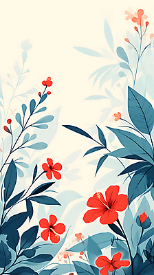 JPG 꽃 잎 꽃무늬 일러스트 자연 수채화 사람없음 빨간색 초록색 히비스커스 카피스페이스 국내일러스트 AI일러스트 AI콘텐츠 식물 컬러 무늬 공백 생태계 파일형식