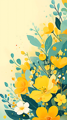 JPG 꽃 잎 꽃무늬 일러스트 자연 수채화 사람없음 노란색 화사함 카피스페이스 국내일러스트 AI일러스트 AI콘텐츠 식물 컬러 컨셉 무늬 공백 생태계 파일형식