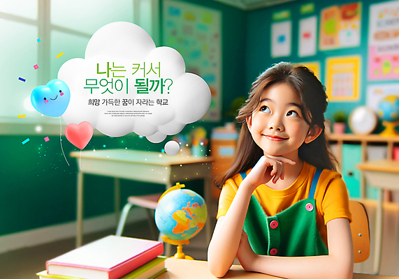 PSD 편집이미지 응시 여자 어린이 말풍선 교실 학교 상상 초등학교 한명 소녀 지구본 희망 턱괴기 꿈 하트 의료성형뷰티 소녀한명만 이미지편집 모양 1 시선 교육 감정 모션 사람 여자한명만 소녀만 파일형식