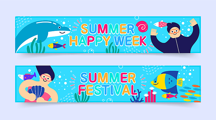 템플릿 배너 배너템플릿 여자 남자 수영복 가로배너 바다 조개 어류 들기 이벤트 성인 두명 여름 손들기 현수막 산호 물안경 잠수 즐거움 돌고래 물거품 성인만 배너세트 AI파일 옷 계절 감정 포유류 모션 어패류 사람 가로 세트 수중동물 거품 자포동물 수영용품 파일형식 벡터