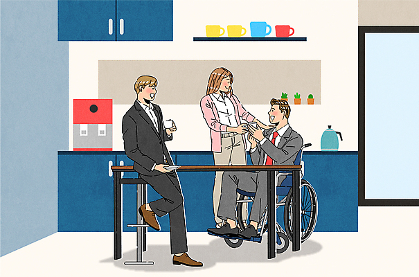 여자 남자 커피 일러스트 회사 탁자 주전자 휴식 앉기 성인 컵 세명 비즈니스라이프 마주보기 직장인 커피잔 장애인 휠체어 주기 서랍장 정수기 성인만 탕비실 국내일러스트 AI파일 직업 라이프스타일 식기 음료 가구 컨셉 비즈니스 모션 주방용품 잔 사람 휴게실 장애 파일형식 벡터