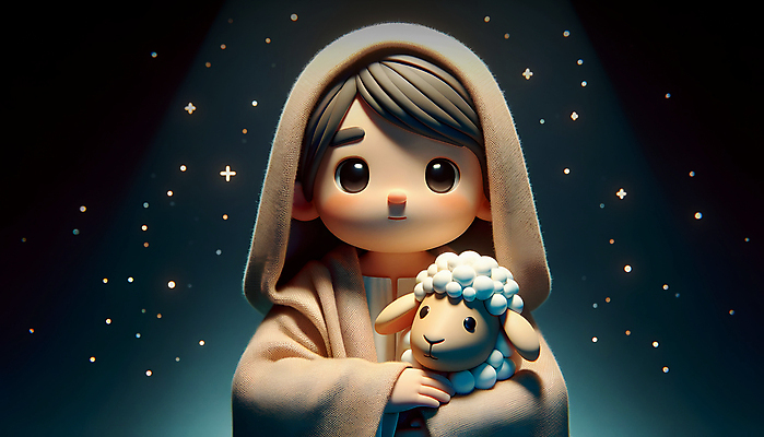 JPG 편집이미지 남자 기독교 종교 어린이 한명 소년 빛 3D 양 야간 디지털합성 보케 소년한명만 편집3D AI컴퓨터그래픽 AI콘텐츠 자연요소 1 포유류 사람 남자한명만 소년만 파일형식