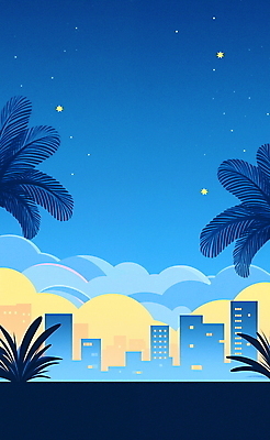 JPG 구름 포스터 야경 일러스트 밤하늘 빌딩 사람없음 건물 파란색 여름휴가 야자수 여름풍경 새벽 도시 분위기 스카이라인 여름밤 카피스페이스 국내일러스트 AI일러스트 AI콘텐츠 자연요소 나무 건축물 컬러 컨셉 하늘 휴가 풍경 여름 공백 야간 파일형식 여름_계절 풍경_경치