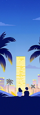 JPG 구름 배너 여자 남자 포스터 야경 일러스트 밤하늘 앉기 빌딩 상반신 성인 두명 건물 파란색 여름휴가 야자수 여름풍경 새벽 도시 분위기 스카이라인 여름밤 성인만 카피스페이스 국내일러스트 AI일러스트 AI콘텐츠 자연요소 나무 건축물 컬러 컨셉 모션 하늘 휴가 사람 풍경 여름 공백 야간 파일형식 여름_계절 풍경_경치