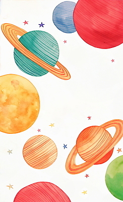 JPG 일러스트 수채화 사람없음 우주 그림 토성 국내일러스트 AI일러스트 AI콘텐츠 행성 파일형식